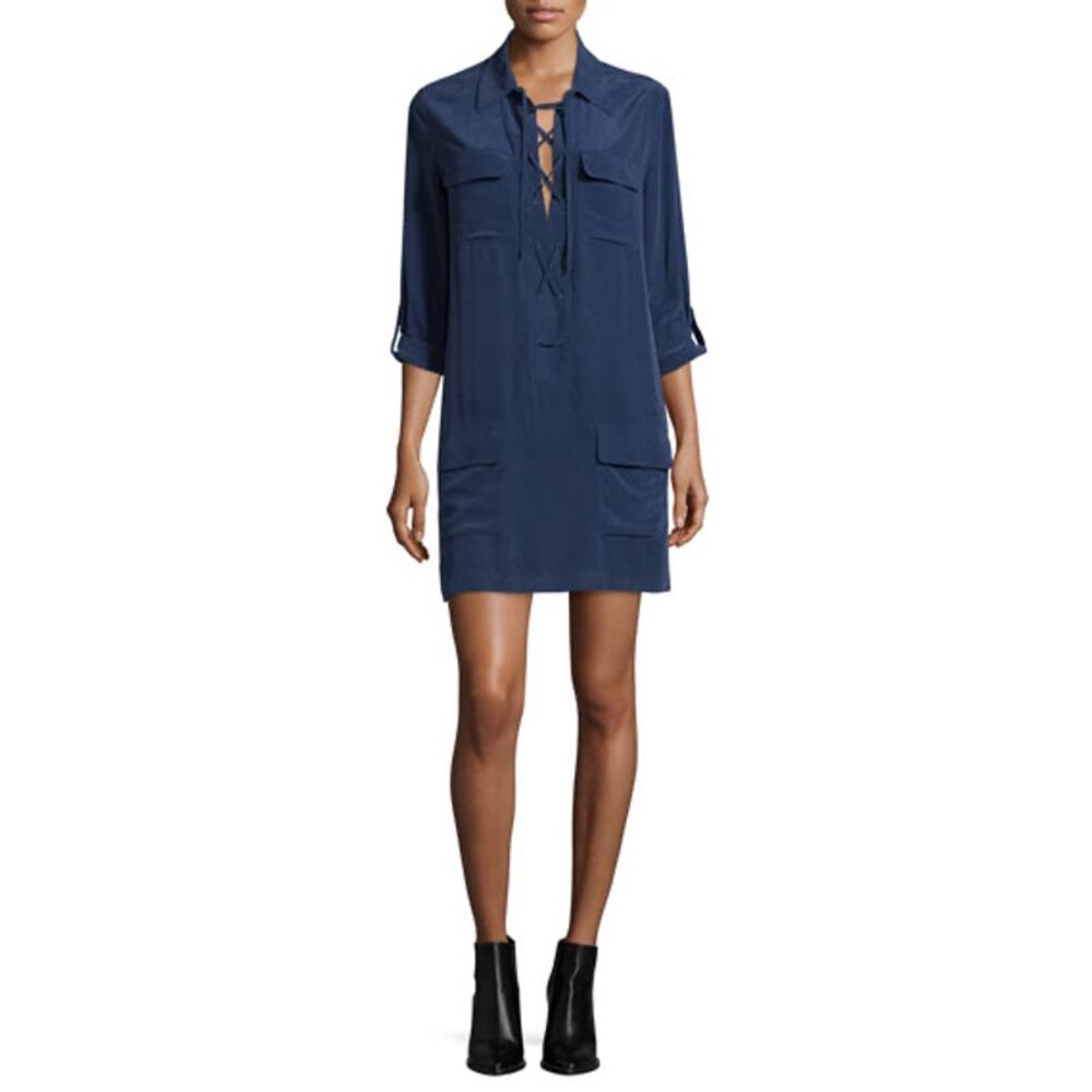 NWT Equipment Knox Lace-Up Silk Shift Dress in Peacoat Women’s Size Small